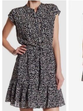 Rebecca Taylor Pop Ditsy Floral 100% Silk Tie-Waist Ruffle Mini Dress Size 10